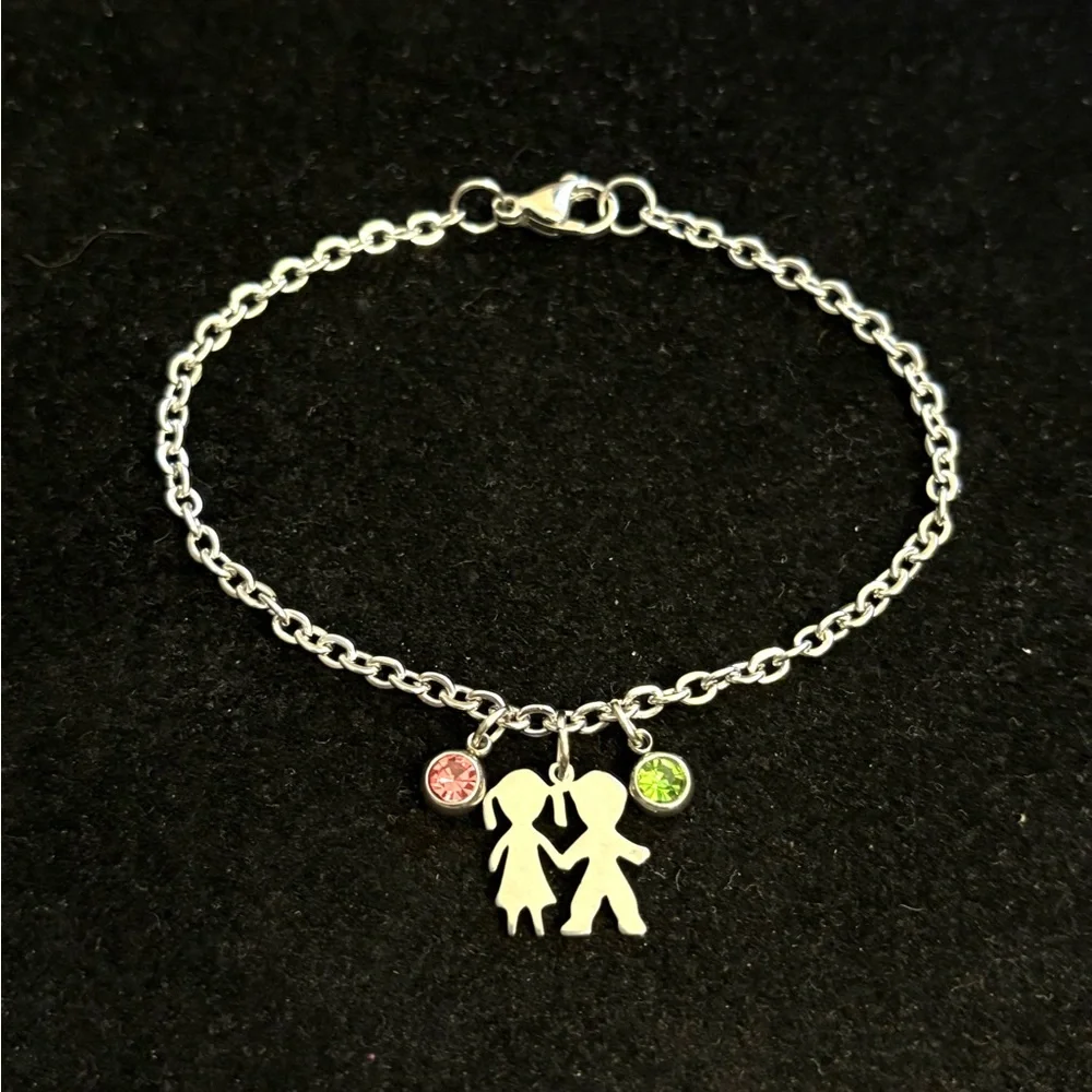 Girl and Boy charm bracelet with birthstones